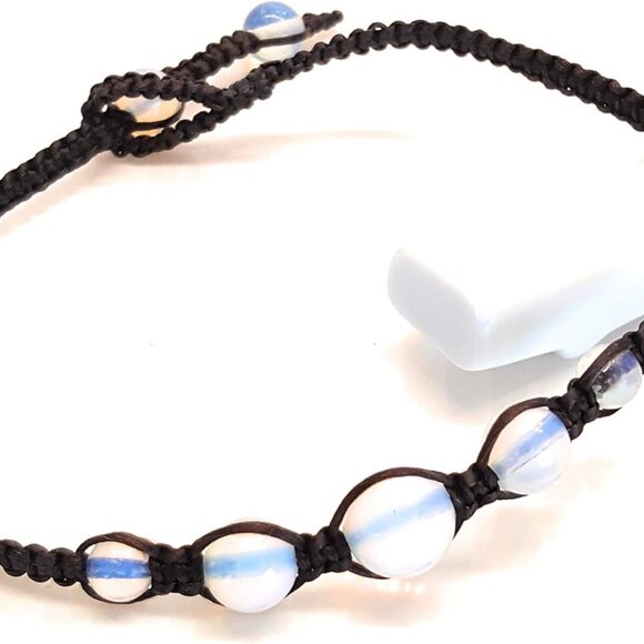 888 Opal Moonstone Anklet Bracelet Macrame Braided woven wax cord adjustable Ank - Picture 9 of 9